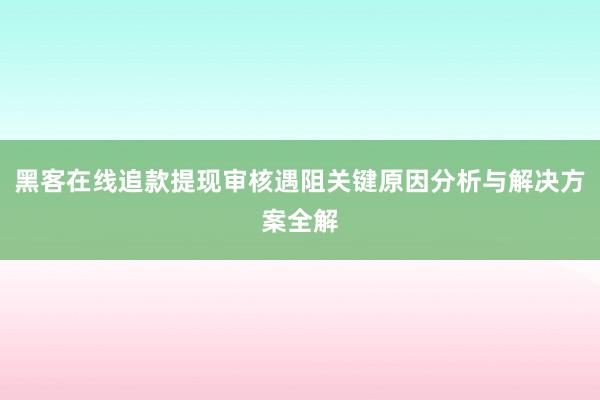 黑客在线追款提现审核遇阻关键原因分析与解决方案全解
